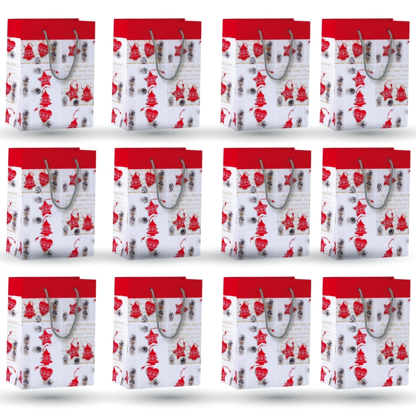 KARTOS - Sacchetti di Carta Regalo Sacchetti di Natale con Manici Buste Elegante per Regali Alimenti Dolci 12cm x 35cm x 10cm