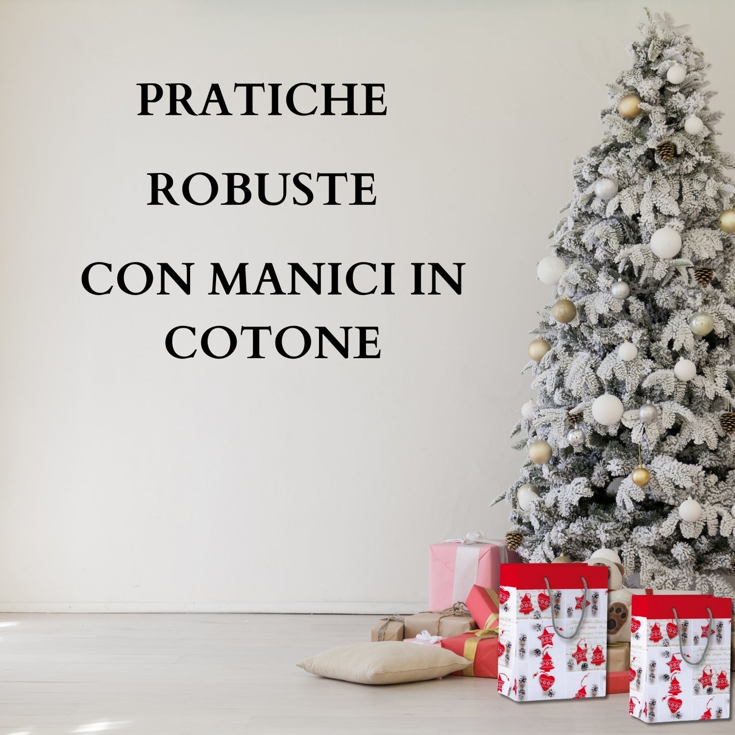 KARTOS - Sacchetti di Carta Regalo Sacchetti di Natale con Manici Buste Elegante per Regali Alimenti Dolci 36cm x 30cm x 12cm