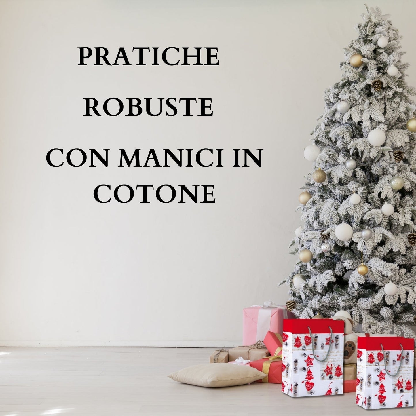 KARTOS - Sacchetti di Carta Regalo Sacchetti di Natale con Manici Buste Elegante per Regali Alimenti Dolci 12cm x 35cm x 10cm