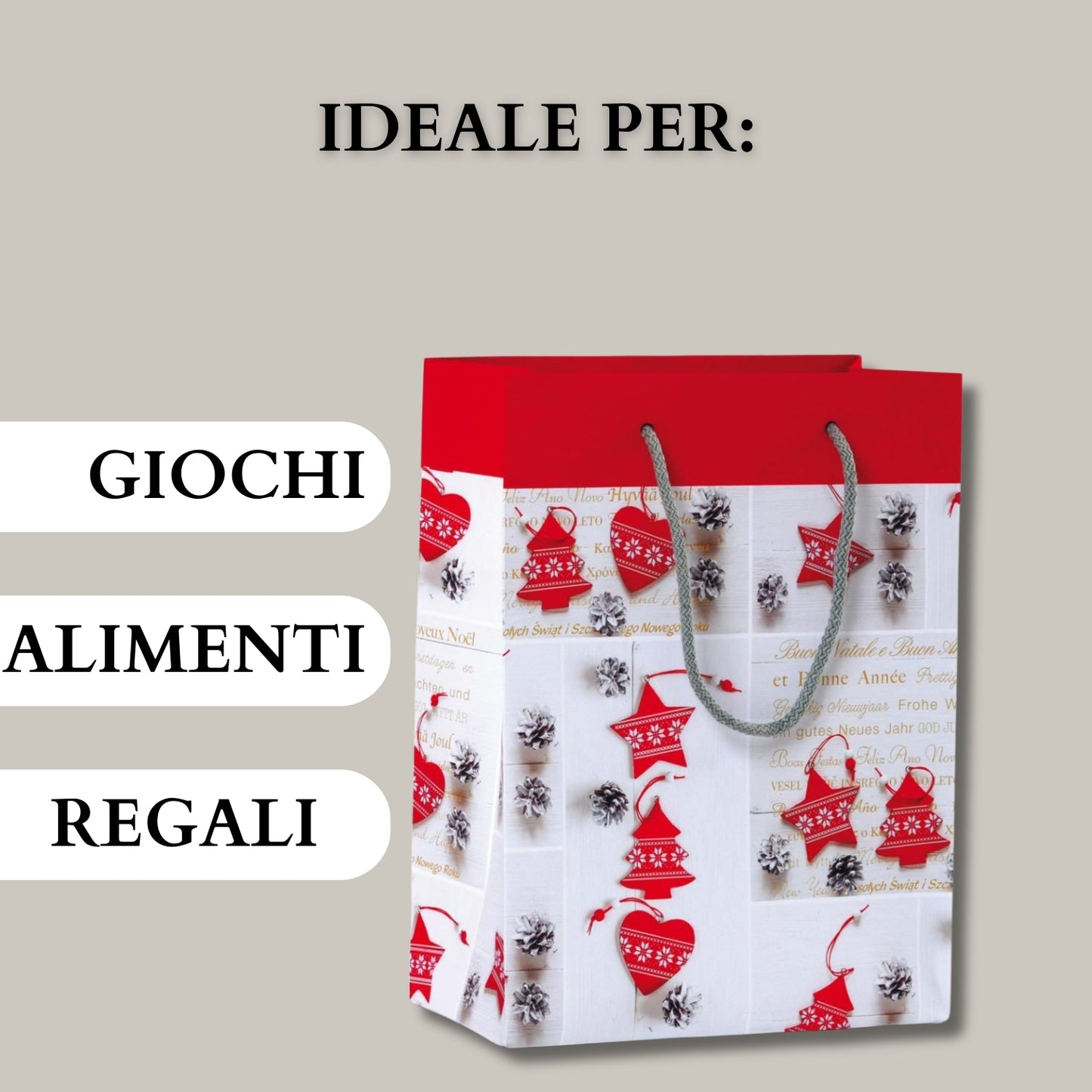 KARTOS - Sacchetti di Carta Regalo Sacchetti di Natale con Manici Buste Elegante per Regali Alimenti Dolci 36cm x 30cm x 12cm