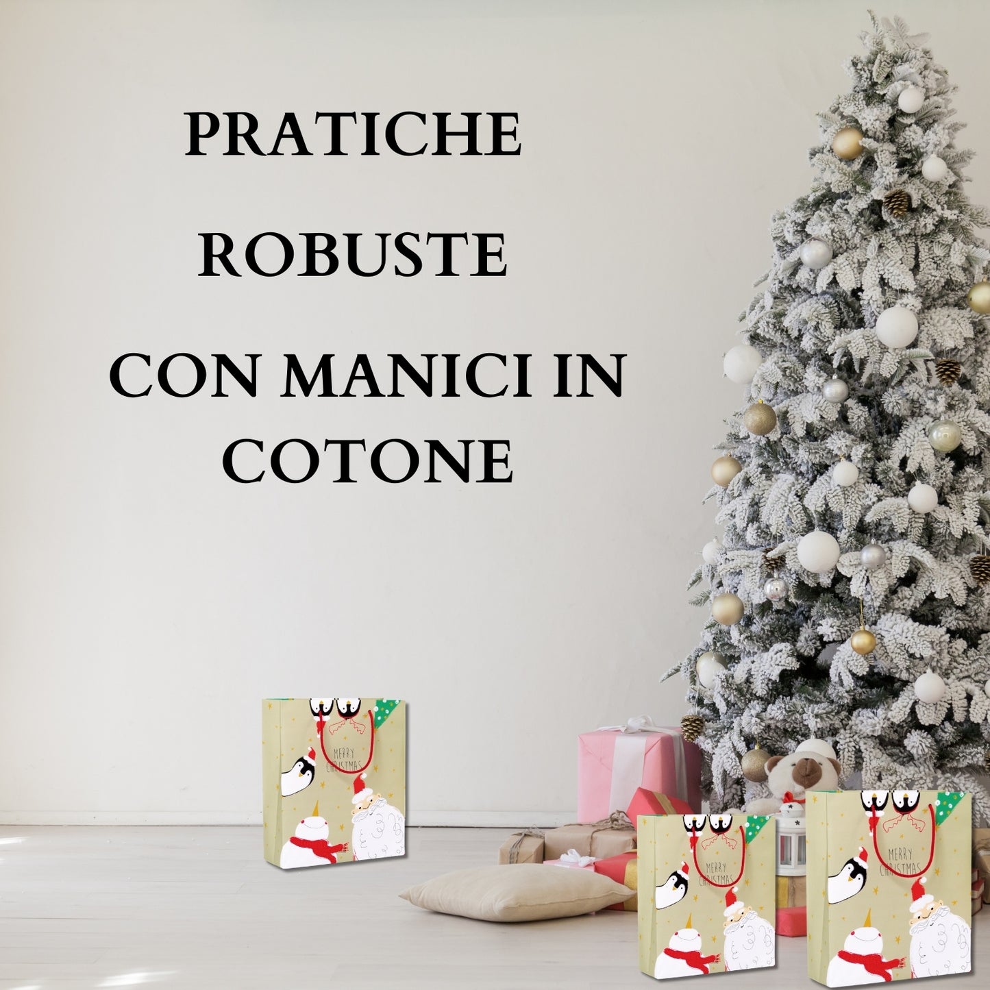KARTOS - Sacchetti di Carta Regalo Sacchetti di Natale con Manici Buste Elegante per Regali Alimenti Dolci 36cm x 30cm x 12cm