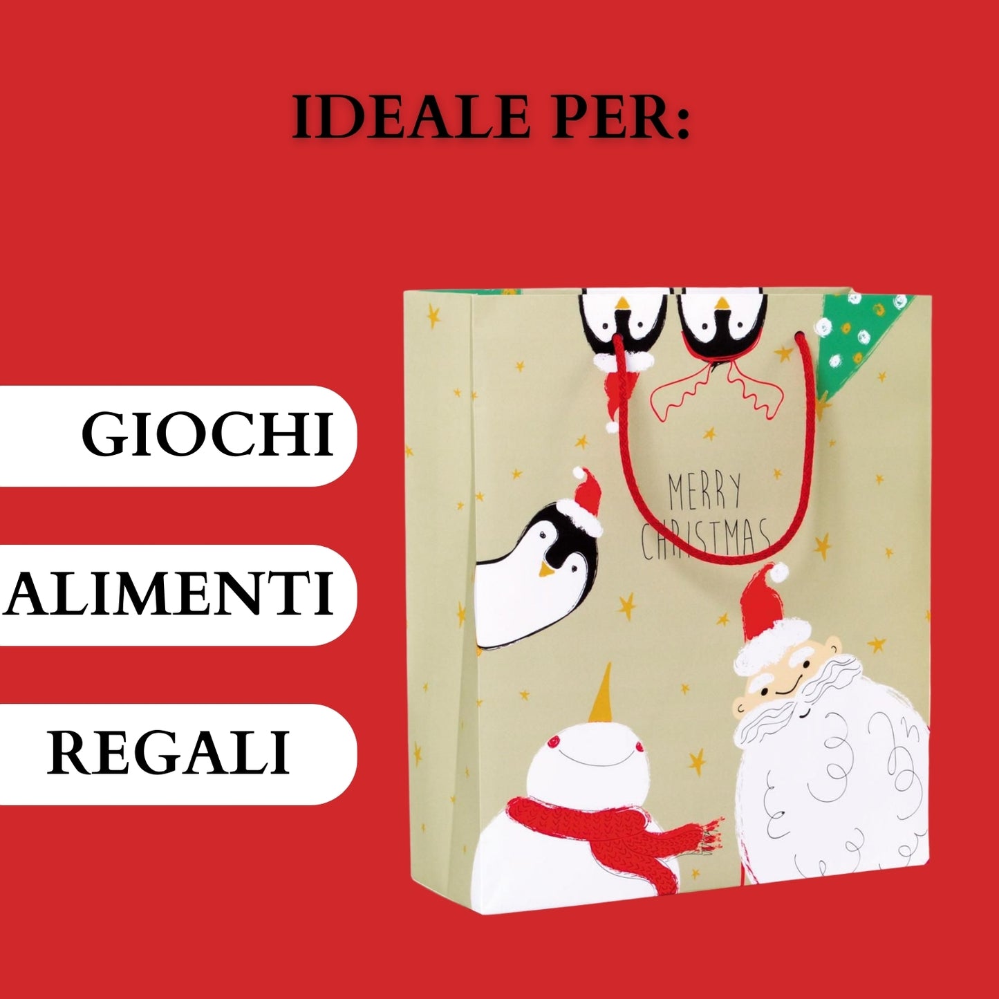 KARTOS - Sacchetti di Carta Regalo Sacchetti di Natale con Manici Buste Elegante per Regali Alimenti Dolci 36cm x 30cm x 12cm