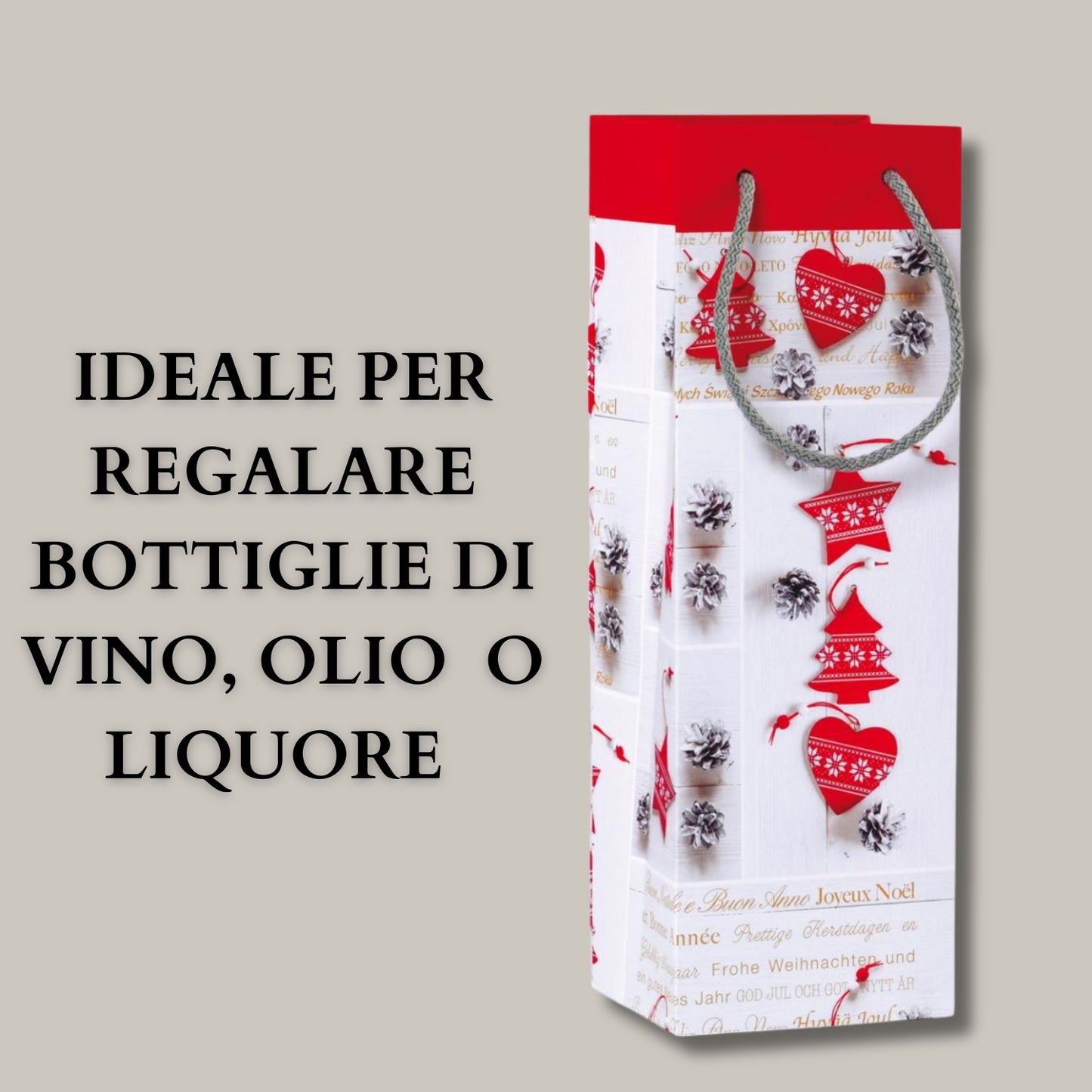 KARTOS - 3 Sacchetti Regalo per Bottiglie, Busta di Natale con Manici Elegante per Vino 35cm x 12cm x 10cm