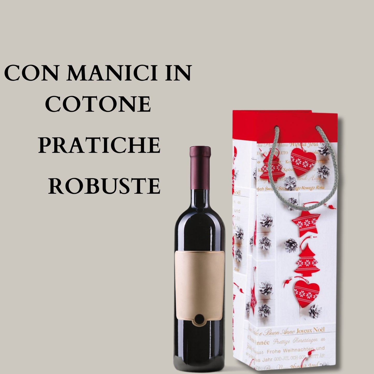 KARTOS - 3 Sacchetti Regalo per Bottiglie, Busta di Natale con Manici Elegante per Vino 35cm x 12cm x 10cm