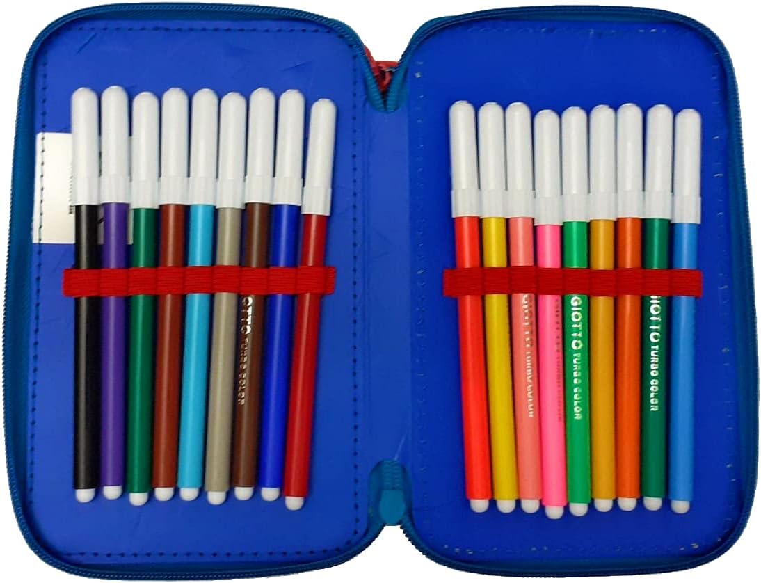 DIMAGRAF - BING - ASTUCCIO SCUOLA 3 ZIP ORIGINALE BING - COMPLETO DI 44 PEZZI - PRODOTTO UFFICIALE (AZZURRO/ROSSO)