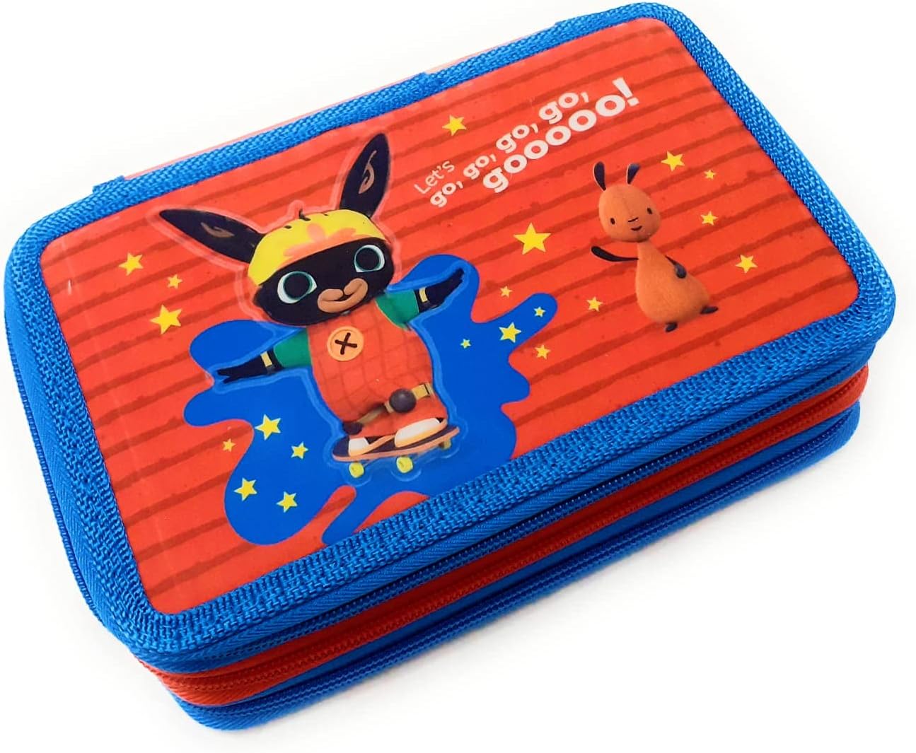 DIMAGRAF - BING - ASTUCCIO SCUOLA 3 ZIP ORIGINALE BING - COMPLETO DI 44 PEZZI - PRODOTTO UFFICIALE (AZZURRO/ROSSO)