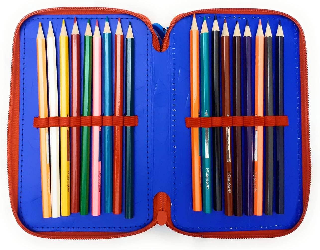 DIMAGRAF - BING - ASTUCCIO SCUOLA 3 ZIP ORIGINALE BING - COMPLETO DI 44 PEZZI - PRODOTTO UFFICIALE (AZZURRO/ROSSO)