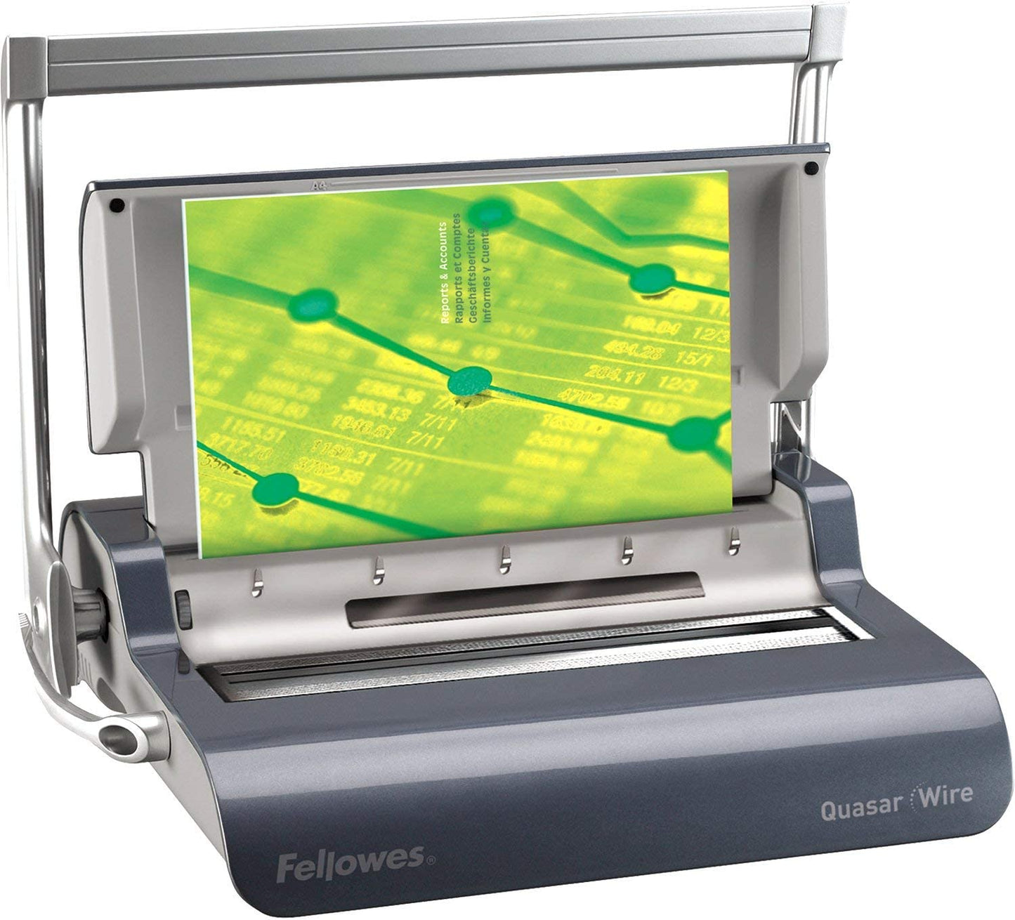 Fellowes Rilegatrice Spirale a Dorsi Metallici Quasar Wire, Rilegatrice a Pettine Manuale, 34 Fori, Rilegatura fino a 130 fogli, Perforazione 15 fogli, con Misuratore dei Dorsi e Guida Margine