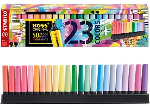 Evidenziatore - STABILO BOSS ORIGINAL Desk-Set 50 Years Edition  23 Colori assortiti 9 Neon+14 Pastel