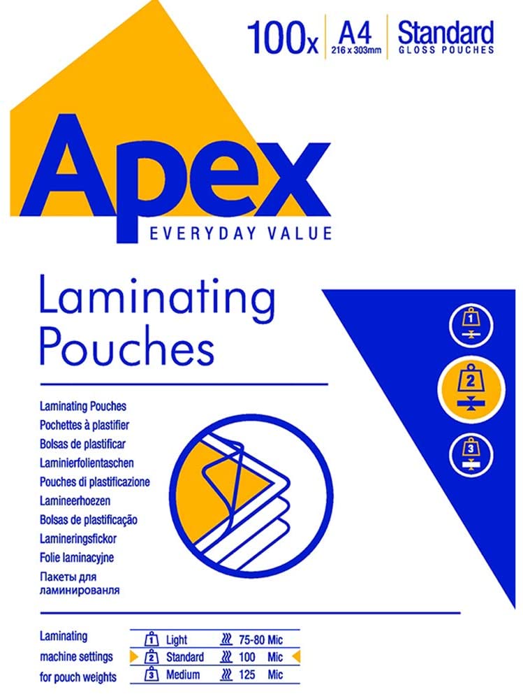 Apex Pouches per Plastificatrice, A4, 125m, 100 Pezzi